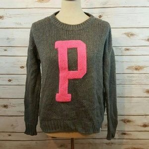 Victoria's Secret PINK Gray Varsity Letter Sweater